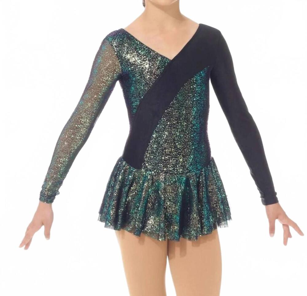 NEW MONDOR shimmer sparkle asymmetrical long sleeve skate dress in black
